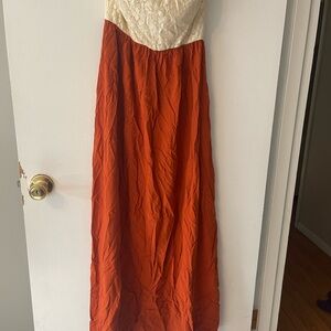 Orange and Cream Strapless Dress